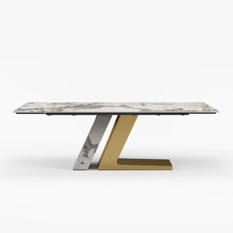 Table de salle à manger extensible 79 po à 95 po, table de cuisine rectangulaire en pierre frittée brillante, table extensible avec pieds en métal, sièges 6 à 10
