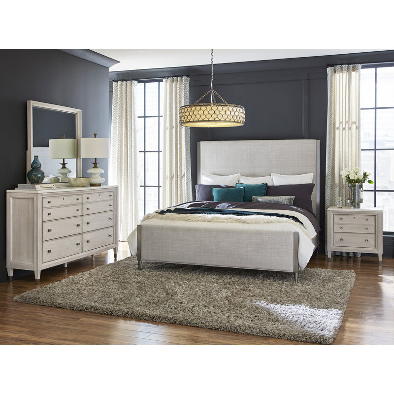 Ashby Place Beige Queen Upholstered Wood Bed with 6 Drawers
