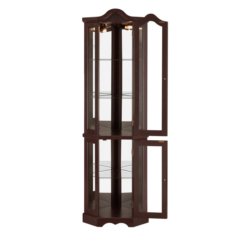 Vitrine de coin lumineuse avec portes et tablettes en verre trempé - rangement élégant en chêne pour le décor du salon et de la chambre à coucher