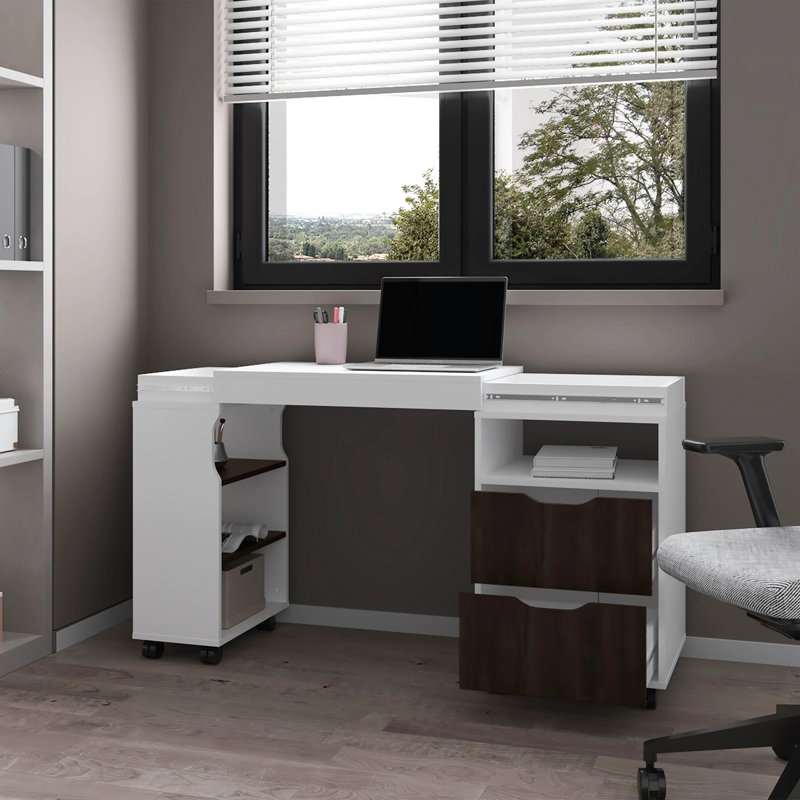 Bureau extensible à 2 tiroirs avec mécanisme coulissant (bureau)