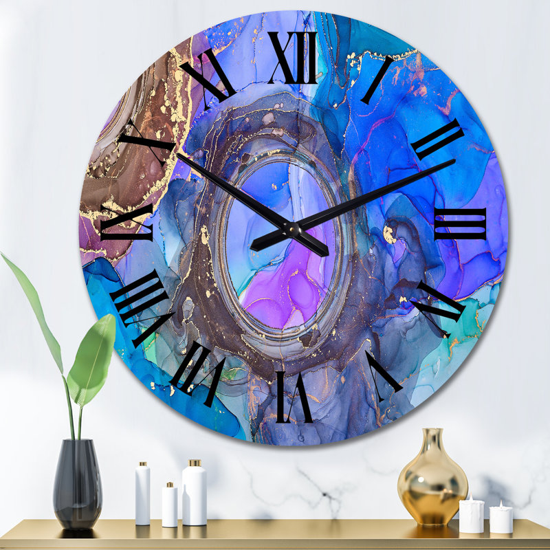 Horloge murale moderne de luxe abstraite bleue, Surdimensionné