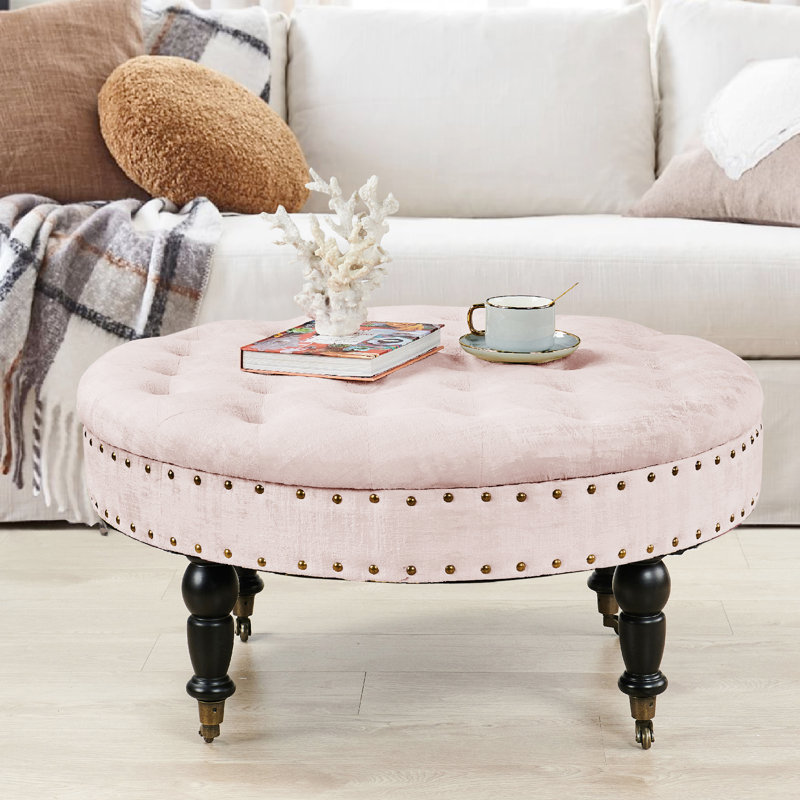 Laforge Velvet Ottoman, Pink Velvet