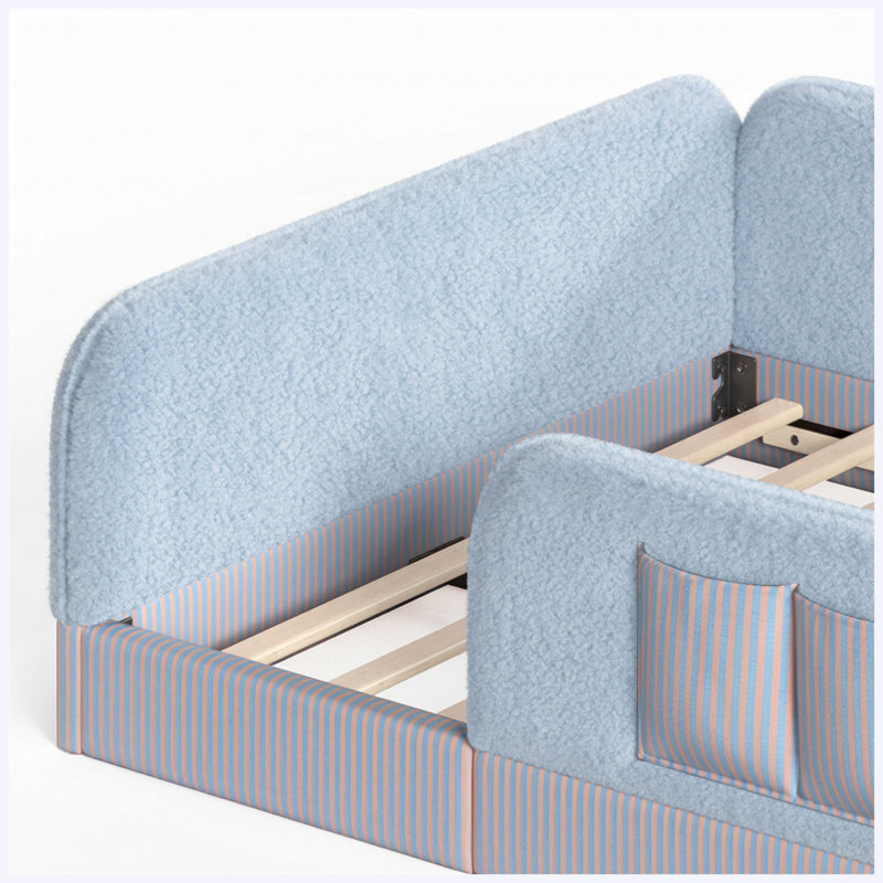 Lit pleine grandeur Montessori en molleton avec rails de sécurité, bleu