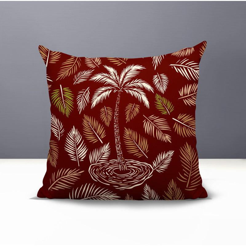 Oreiller carré réversible intérieur / extérieur Palmgroove Palm, Rouge, Carré 15 po