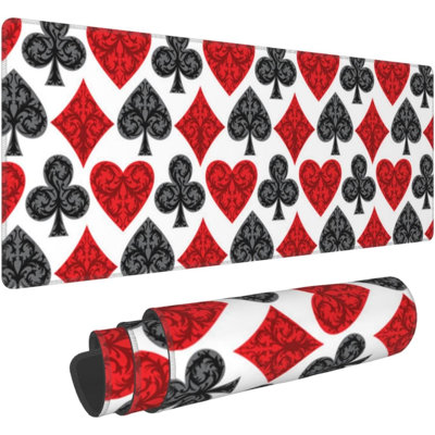 Tapis de souris vert à motif de cartes à jouer, tapis de jeu, tapis de bureau antidérapant XXL avec bords cousus, 40 x 80 cm (15,7 x 31,5 pouces).