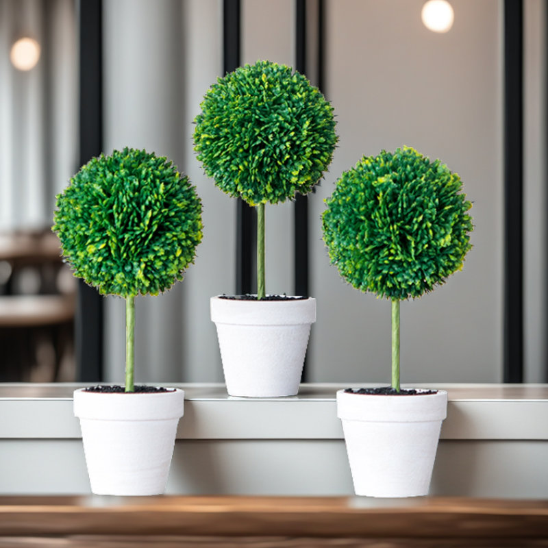 Mini ensemble de topiaires artificiels de 2 ou 3 boules, arbres décoratifs, plantes artificielles d'intérieur et d'extérieur