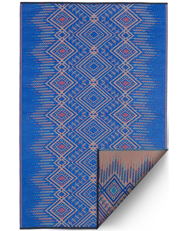 Blue Geometric Reversible Synthetic Outdoor Rug 6' x 9'