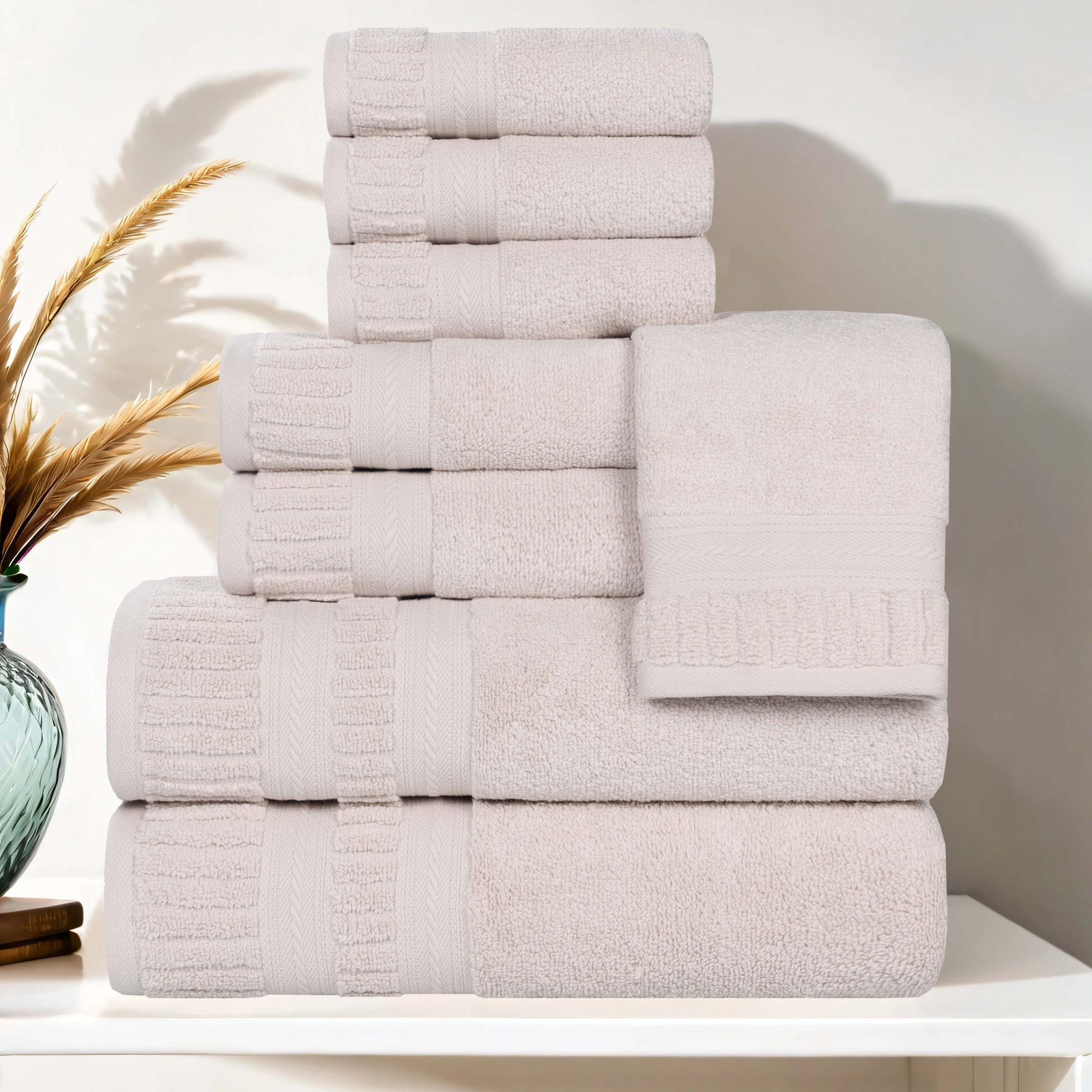 Zero-Twist Cotton Towel Set, Silver, 8 Piece Towel Set