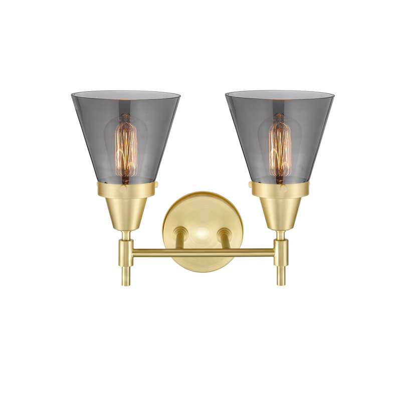 Caden Cone - 2 Light 17" Bath Vanity Light, Satin Gold, Bulb Not Included, Plated Smoke/Large Cone