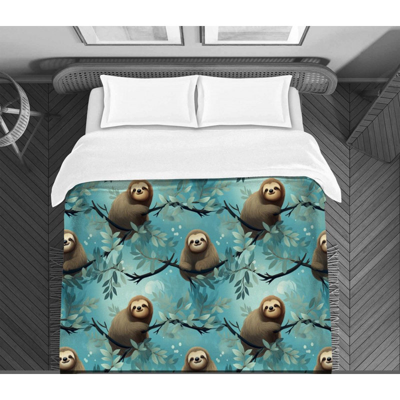 Sloth Blue Brown Bedding, Twin Extra Long Comforter