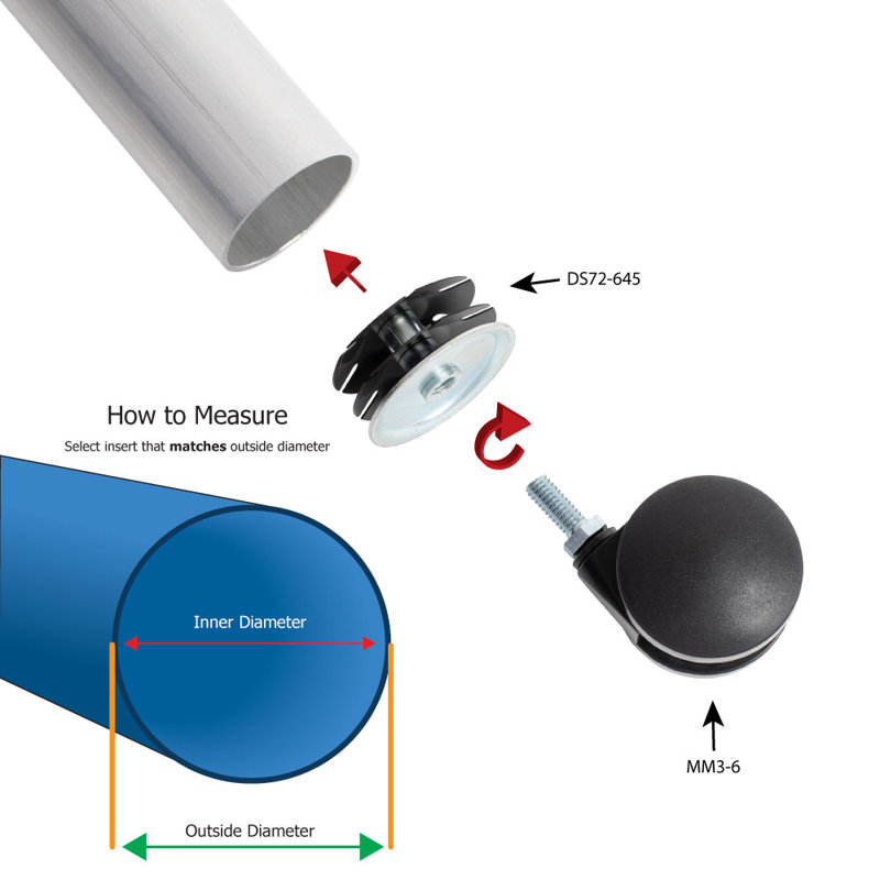 Roulettes de frein pivotantes noires 2 po pour meuble rond 2 po