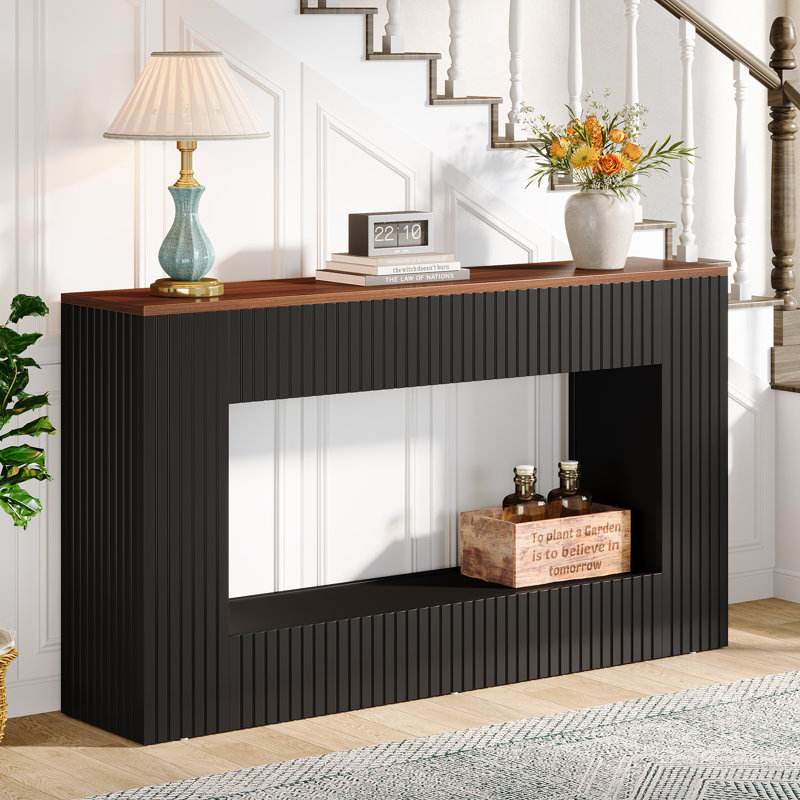 Modern Console Table, 55 Inch Wood Entryway Table With Storage, Black, Espresso