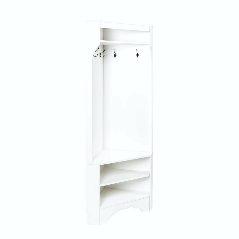 Minimalist Corner Hall Tree With Shoe Bench, Versatile Entryway Coat Rack With 4 Hooks, Corner Cabinet With Adjustable Shelf For Hallway, Living Room