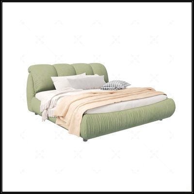 King Size Luxury Upholstered Platform Bed With Oversized Padded Backrest And Solid Wood Frame