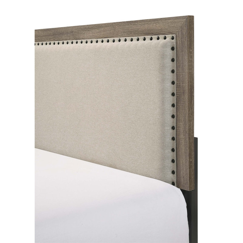 Shristi Fabric Upholstered Headboard Tufted Nailhead Trim 1pc Panel Bed Beautiful Wooden Bedroom Furniture, Twin, Brown