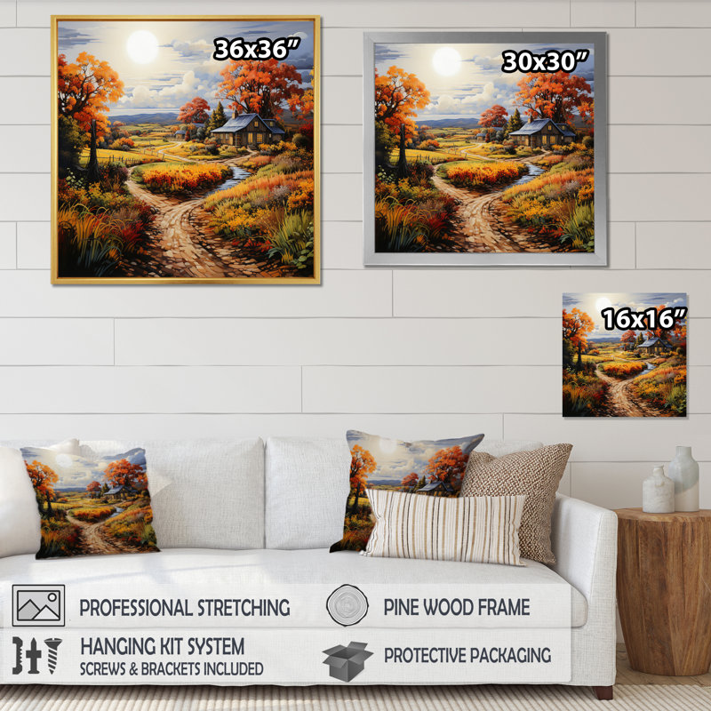 Farmhouse Harvest Pointillism - Countryside Wall Decor, Cadre simple blanc, H 30 po x l 30 po x P 1 po