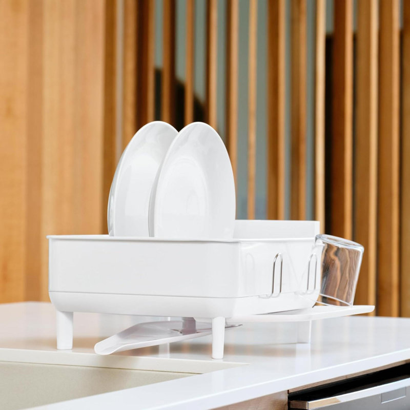 Égouttoir à vaisselle compact avec cadre en acier inoxydable 360º Easy Drain, Blanc
