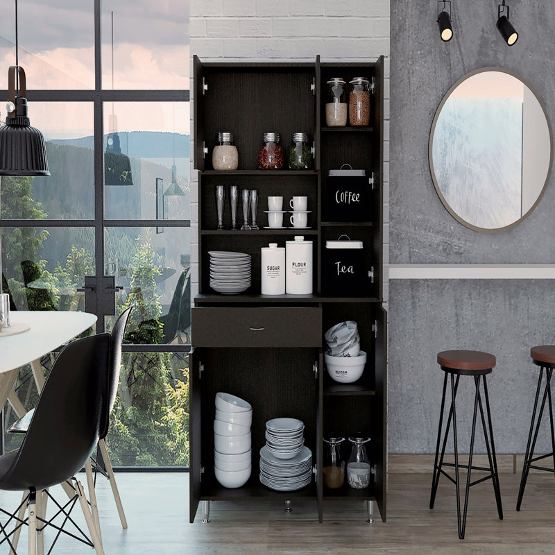 Kitchen Pantry, Black, 66.5" H x 35.4" W x 13.7" D