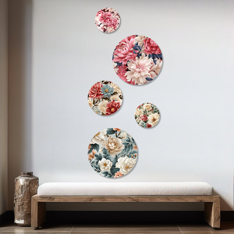 Boylston - Ensemble d'art mural floral rond de 5