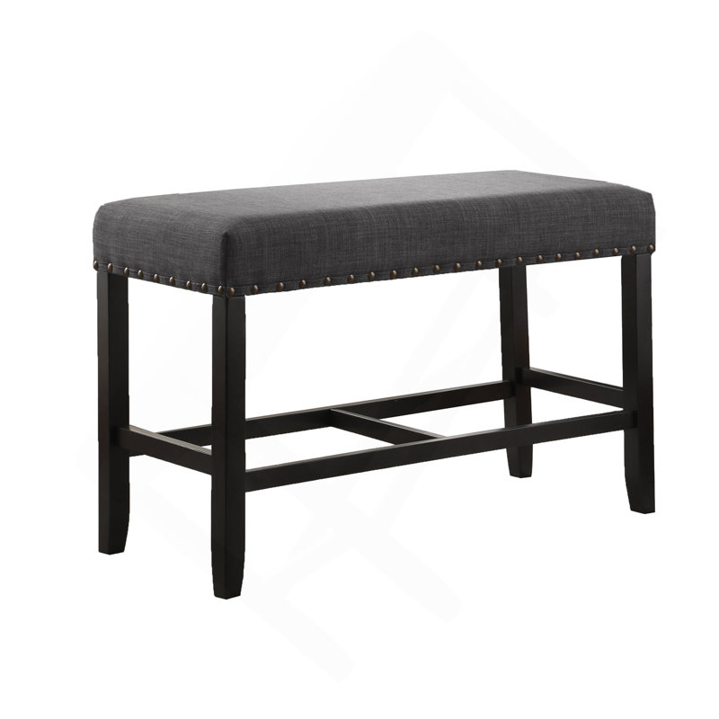 Fabric Counter Height Dining Bench with Nailhead Trim, Gray