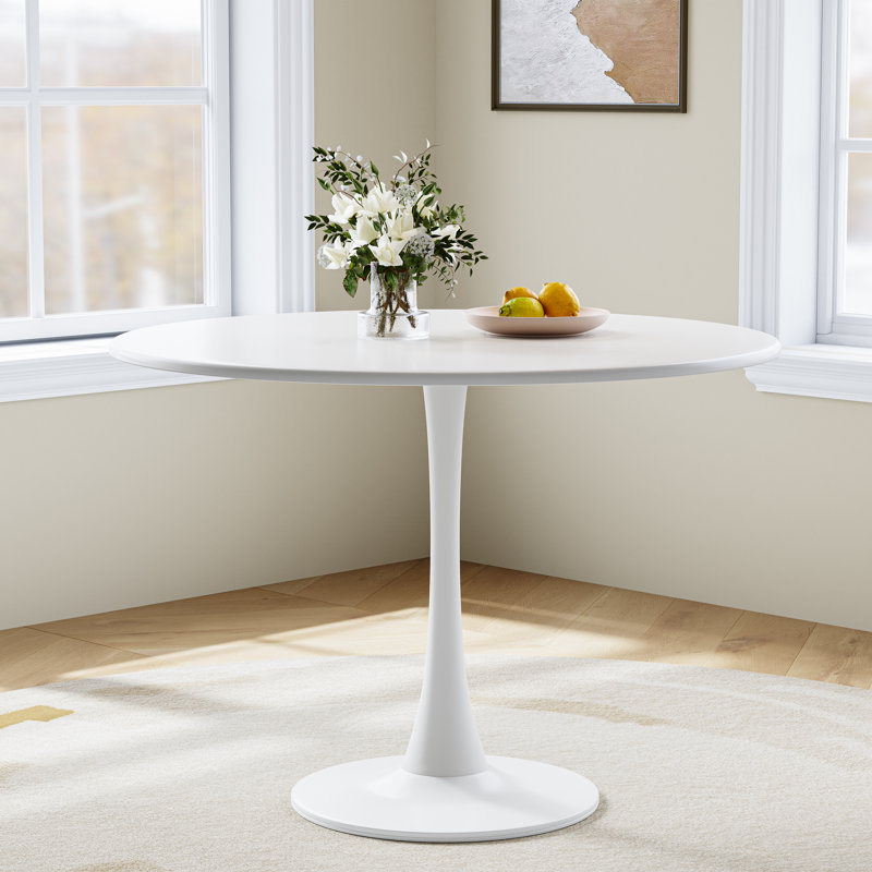 Table de salle à manger ronde 31,5 ", tulipe moderne en métal, Blanc