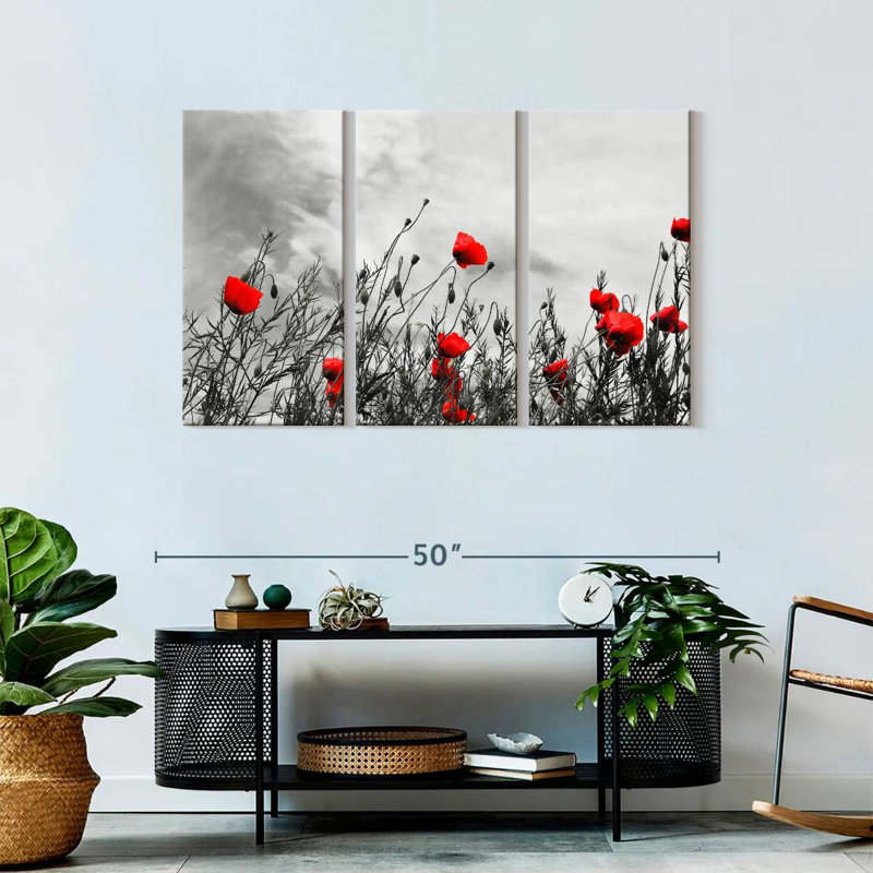 Harnek, fleurs de coquelicots rouges, H 28 po x l 45 po