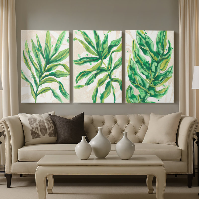 Parchment Palms I - Toile tendue avec châssis sur mesure - 3 pièces, H 48 po x l 96 po