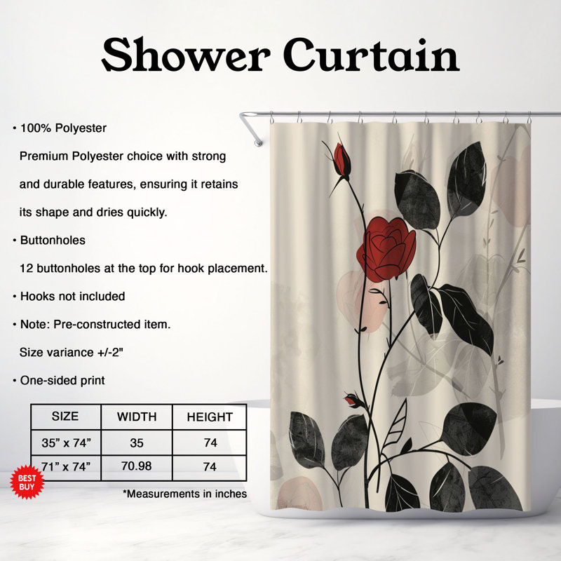 Rideau de douche standard 1 pièce Minimalist Rose, H 74 po x l 71 po