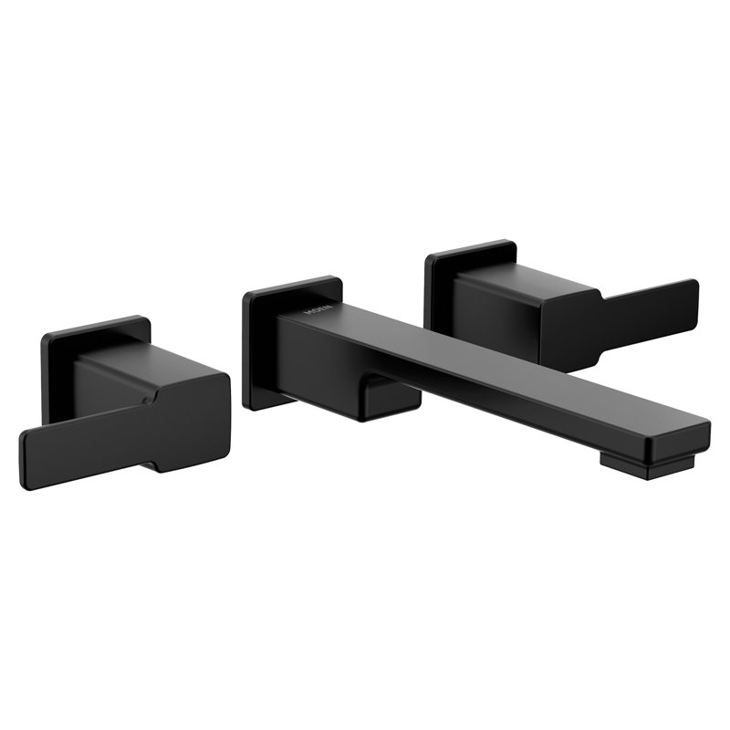 Robinet de salle de bain mural 90 degrés avec bonde, Noir mat