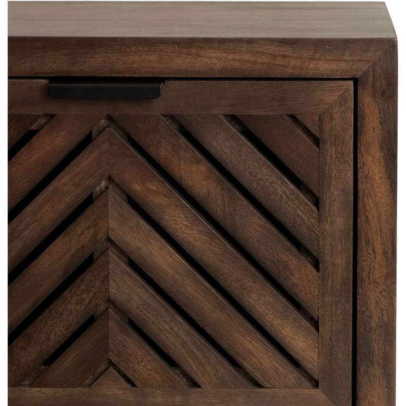 Modern Floating Shelf Side Table With Storage Cubby, Natural Wood, Decorative Slatted Wood Floating Nightstand With Pull Down Door For Use As Bathroom Storage