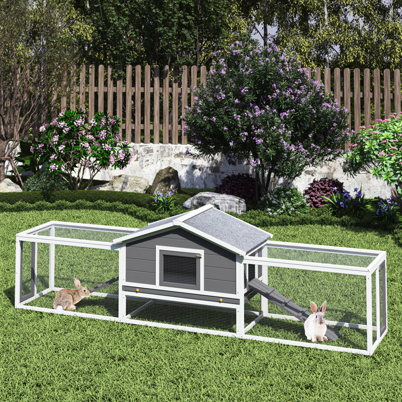 Maison pour lapins de 2 étages avec assemblage facile et aire de jeu - pour l'extérieur, Gris / Blanc