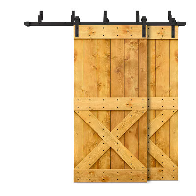 Paneled Wood and Metal Barn Door with Installation Hardware Kit -  Calhome, SWD11-MK-72(2)-DIY-011-20AT(2)+(6)BP-MK