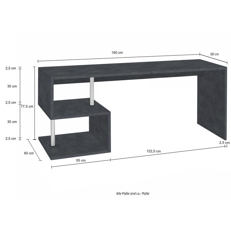 Hoehne Modular Desk, 77.5cm H x 180cm W x 60cm D, Black