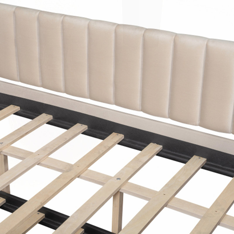Lit plateforme tapissier avec tête de lit et 4 tiroirs de rangement, Beige, Double