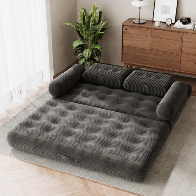 Canapé-lit pliant 3-en-1 - Futon-lit convertible avec 2 accoudoirs amovibles, P 59 po x l 35 po, matelas de salon désossé pour le salon ou la chambre à coucher, gris