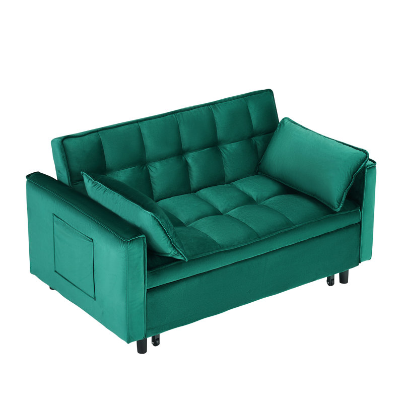 Velvet Bed, 55 Inches, 2 Seats, Wood-based Panel And S Spring Seat, Gray-pink Color, For Bohemian Style Home 55" Pink Color Available, Modern
