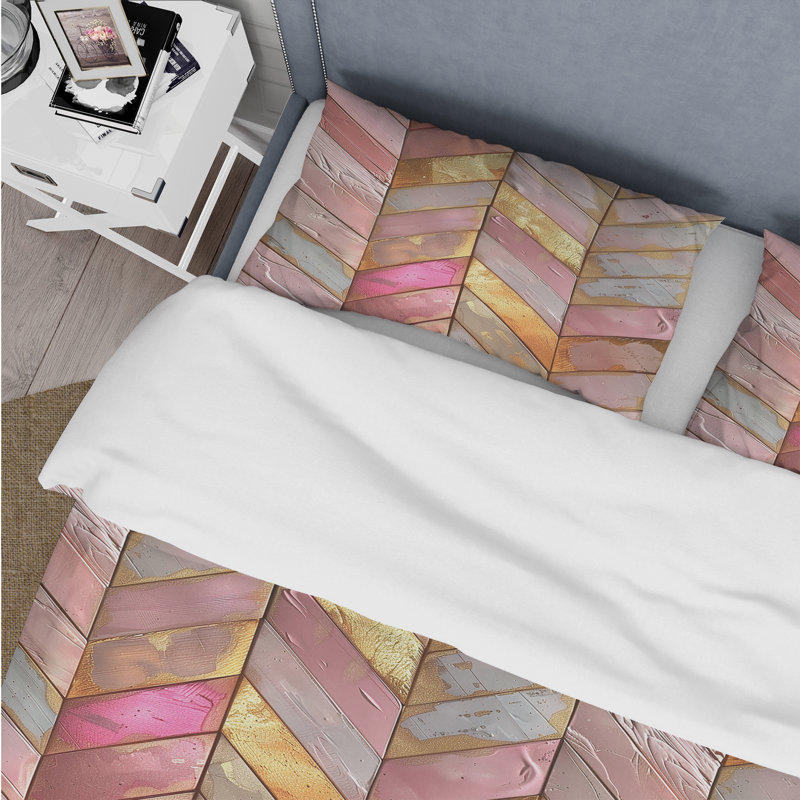 Ensemble de housse de couette à chevrons en or rose Glam VIII - Mid-Century, Housse de couette très grand + 2 taies décorativ