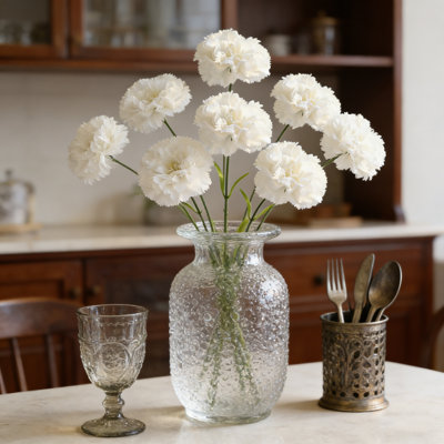 Carnations Artificial Flowers, 12pcs Fake Carnations Real Touch Flowers with Stems, for Vase Table Centerpiece Home Wedding Party Kitchen Decor
