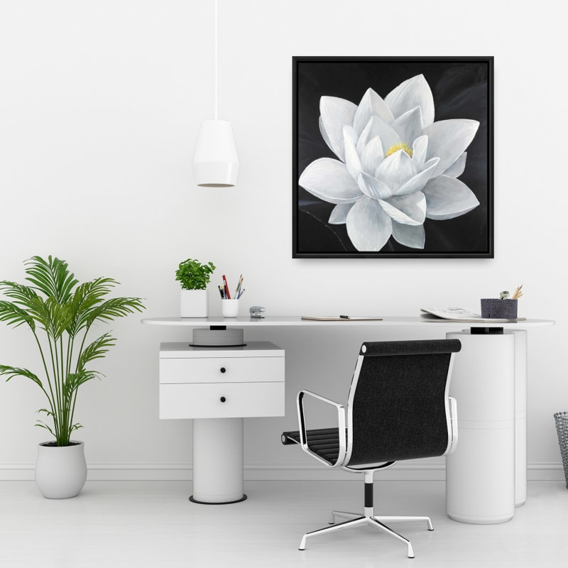 Toile de fleur de lotus aérienne | Décoration florale blanche pour chambre à coucher, H 25,25 po x l 25,25 po