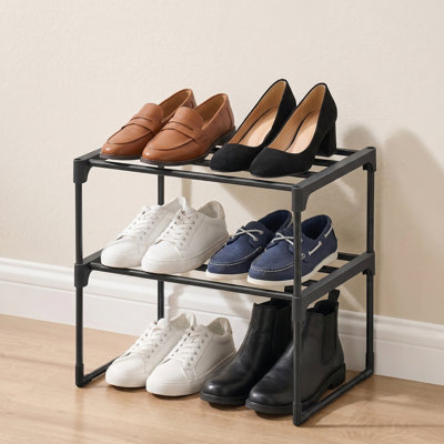 Shoe Rack, 2-Tier Shoe Storage Organizer, Metal Shoe Shelf, Holds 2-4 Pairs, Stackable For Closet, Entryway, Bedroom, 11.8 X 16.7 X 14.8 Inches