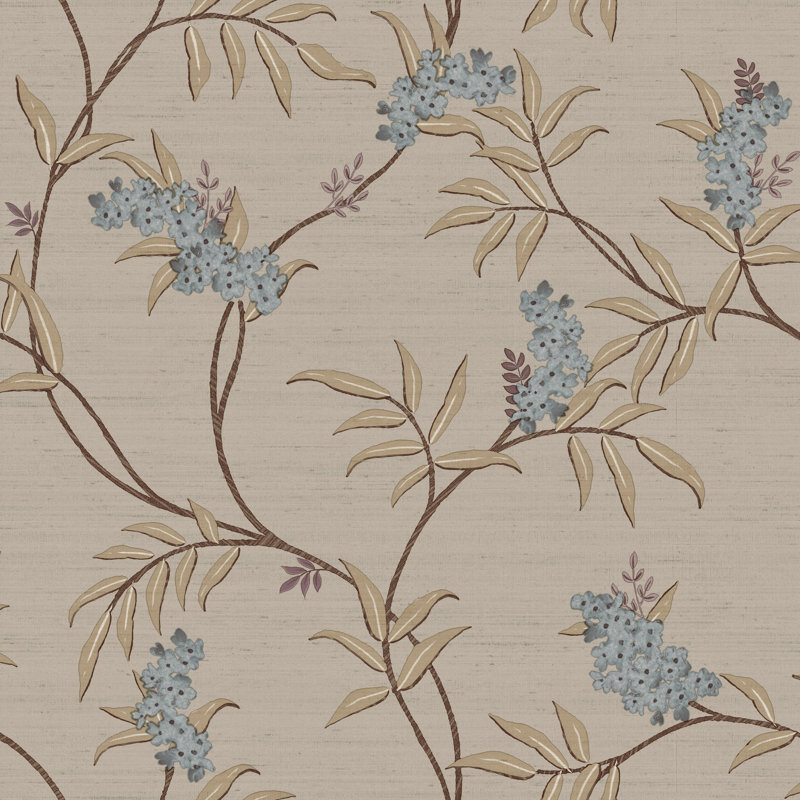 Italian Silks and Damasks 10.05m x 53cm Textured Matte Wallpaper Roll, Beige/Blue