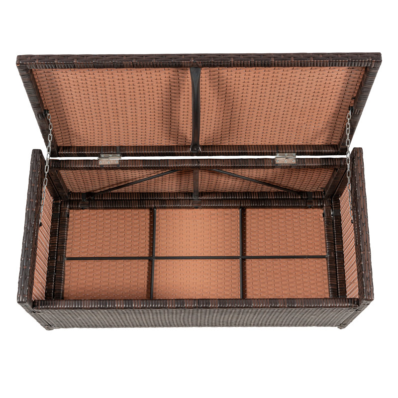Tabatha PE Wicker Outdoor Patio Storage Bench with Cushion, Beige