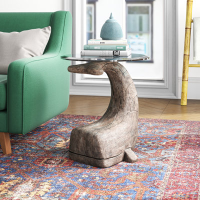 Alaiza the Whale Glass Top Beveled Base End Table