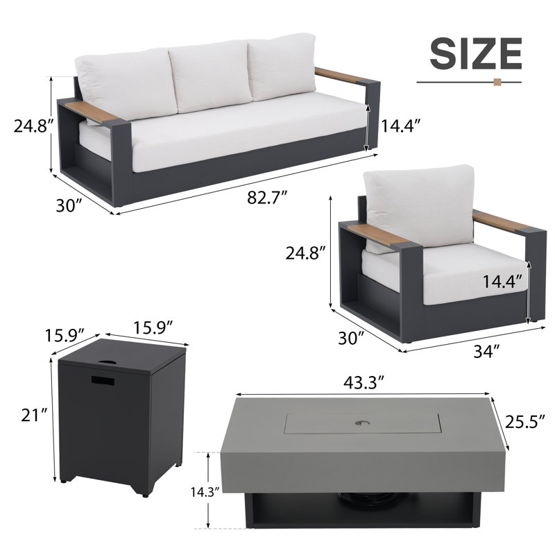 5 - Person Outdoor Conversation Set With Fire Pit Table, Dark Gray