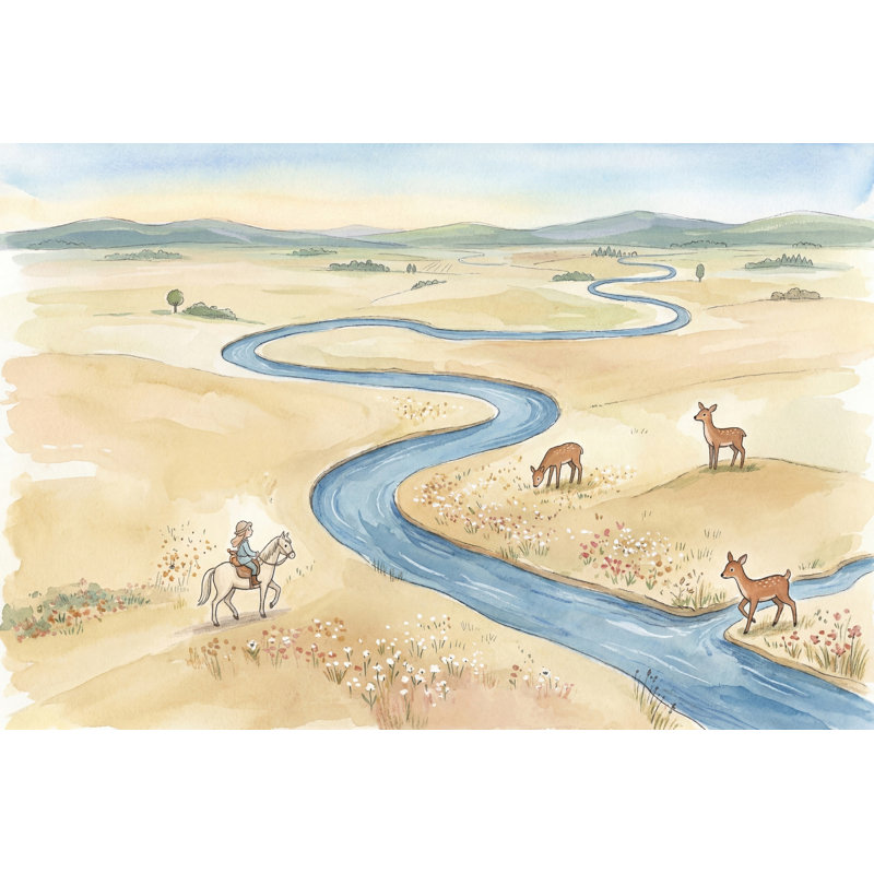 «Winding River», papier peint aquarelle, Non tissé, 140 po x 108 po