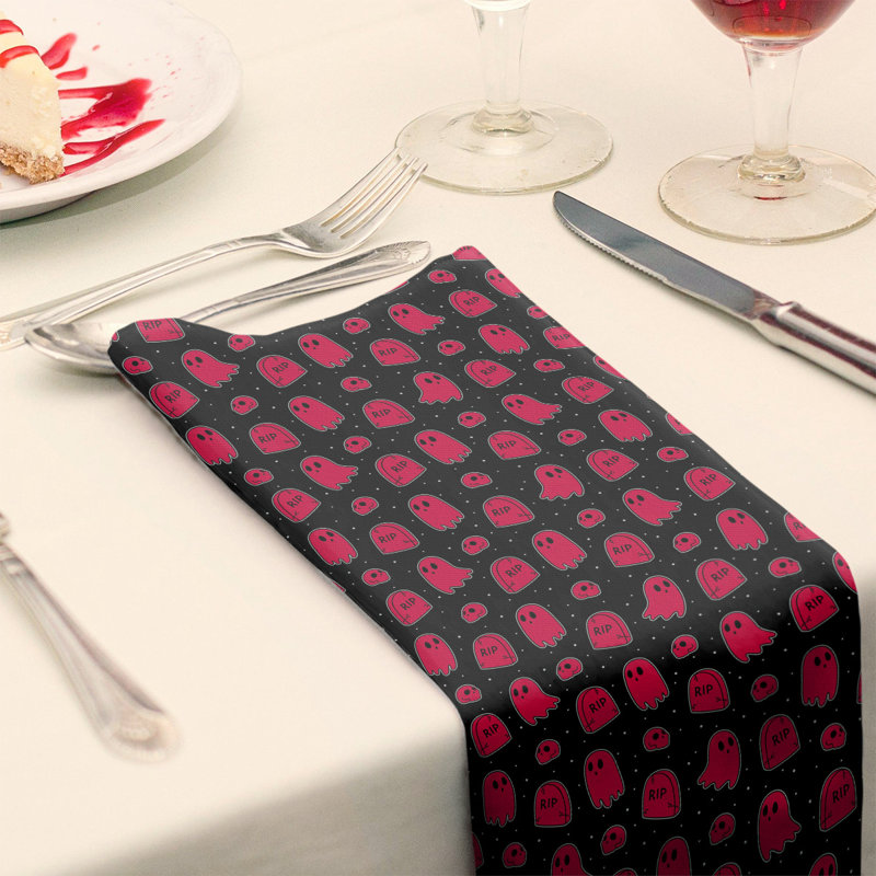 Serviette de coton à motif fantôme, Noir / Rouge, H 0,1 po x l 10 po x P 10 po, Sergé de polyester