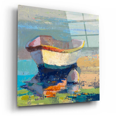 Breakwater Bay 'Bottle Green Boat' By Beth Forst, Acrylic Glass Wall Art, 12"X12"
