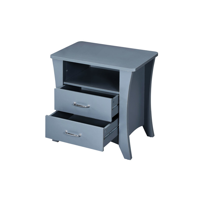 Table de chevet rectangulaire avec rangement à 2 tiroirs et tablette ouverte, Gris