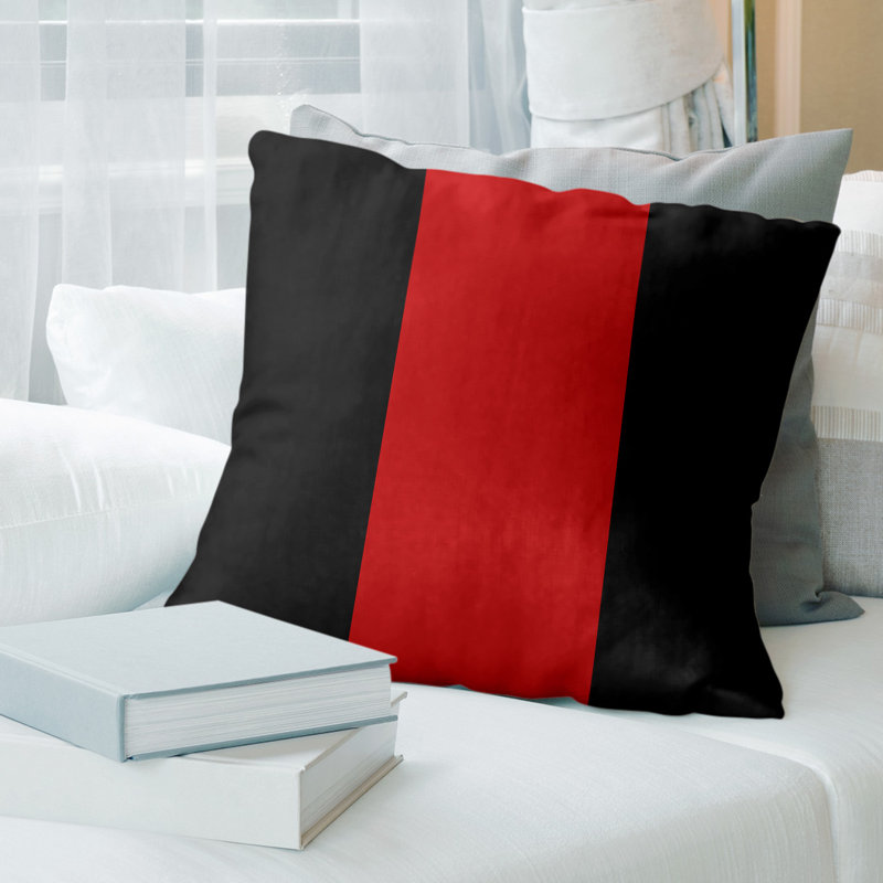 Leather/Suede Reversible Throw Pillow, 20" x 20", Black/Red/Black