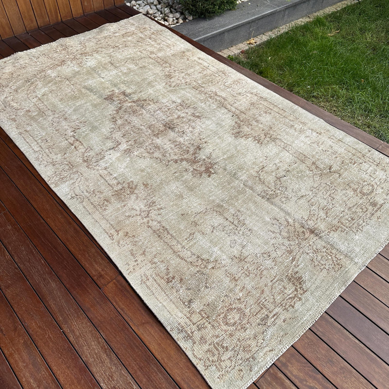 Tapis vert en laine noué à la main Oushak idéal pour la salle à manger